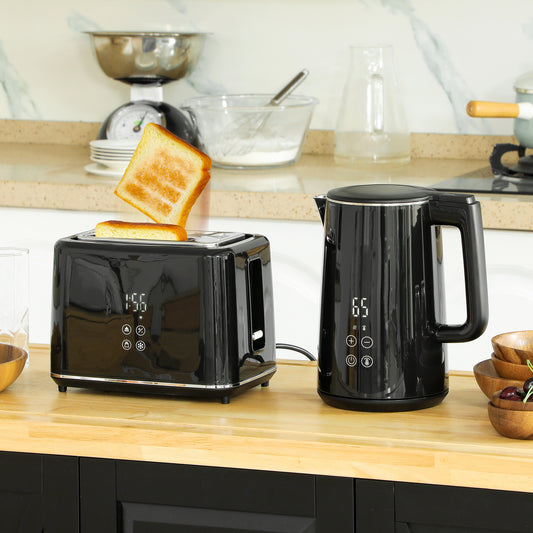 Polished Metal Kettle and Toaster Set - Black