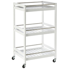 3-Tier Home Trolley Kitchen Storage Cart w/ Steel Bars 4 Universal Wheels Rolling Unit Organiser Living Room White