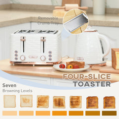 Kettle and Toaster Sets, 3000W 1.7L Rapid Boil Kettle & 4 Slice Toaster with 7 Browning Controls, Defrost, Reheat and Crumb Tray, UK Otter thermostat, Cream White