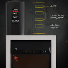 Fynco - Contemporary Electric Fireplace Coal Burning Flame Effect Inset Fire Place Space Heater Glass View LED Lighting with Remote Control, 1000W/2000W