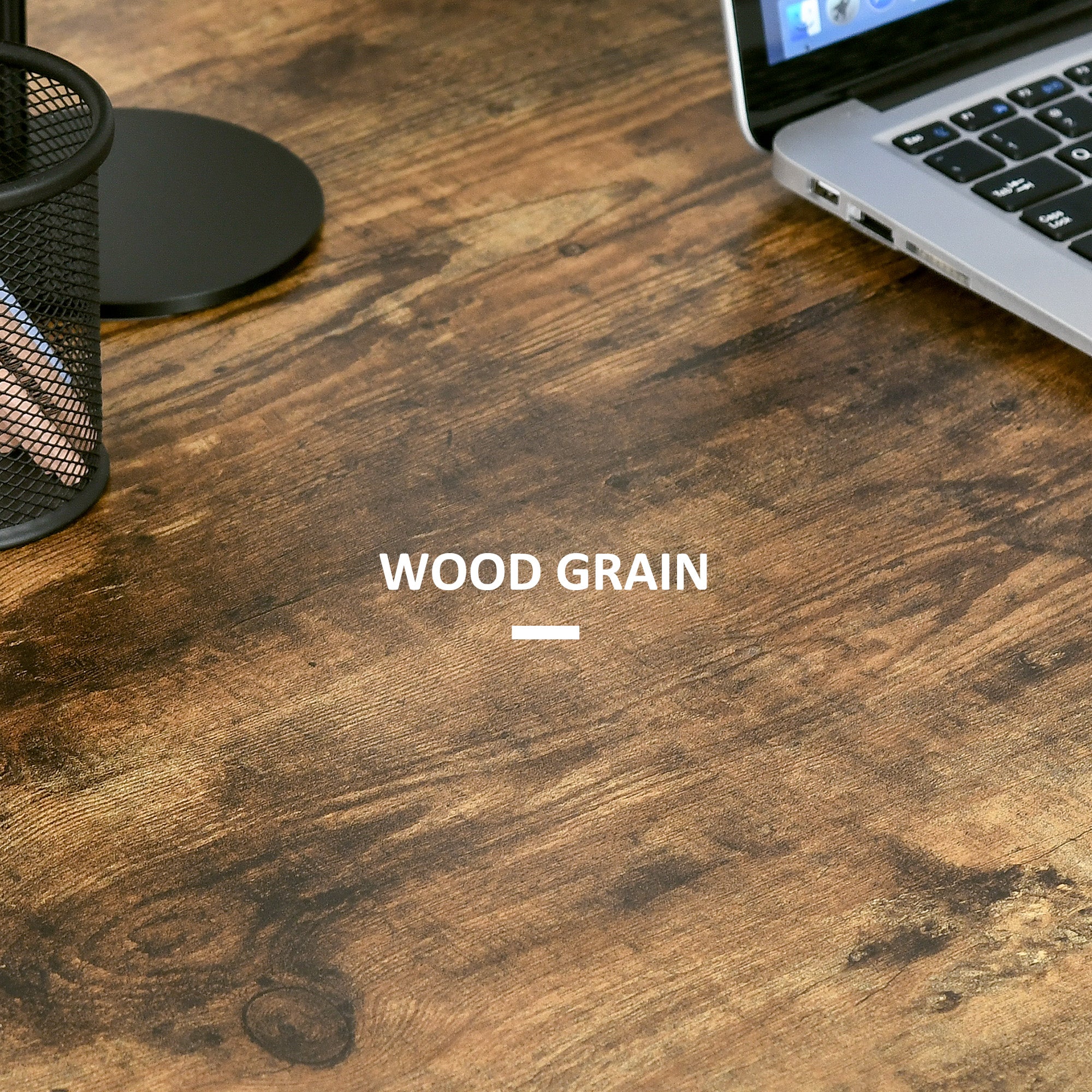 100cm Computer Desk with Storage, Industrial Home Office Desk with 2 Tier Shelves and Steel Frame, Computer Table for Study Room, Rustic Brown