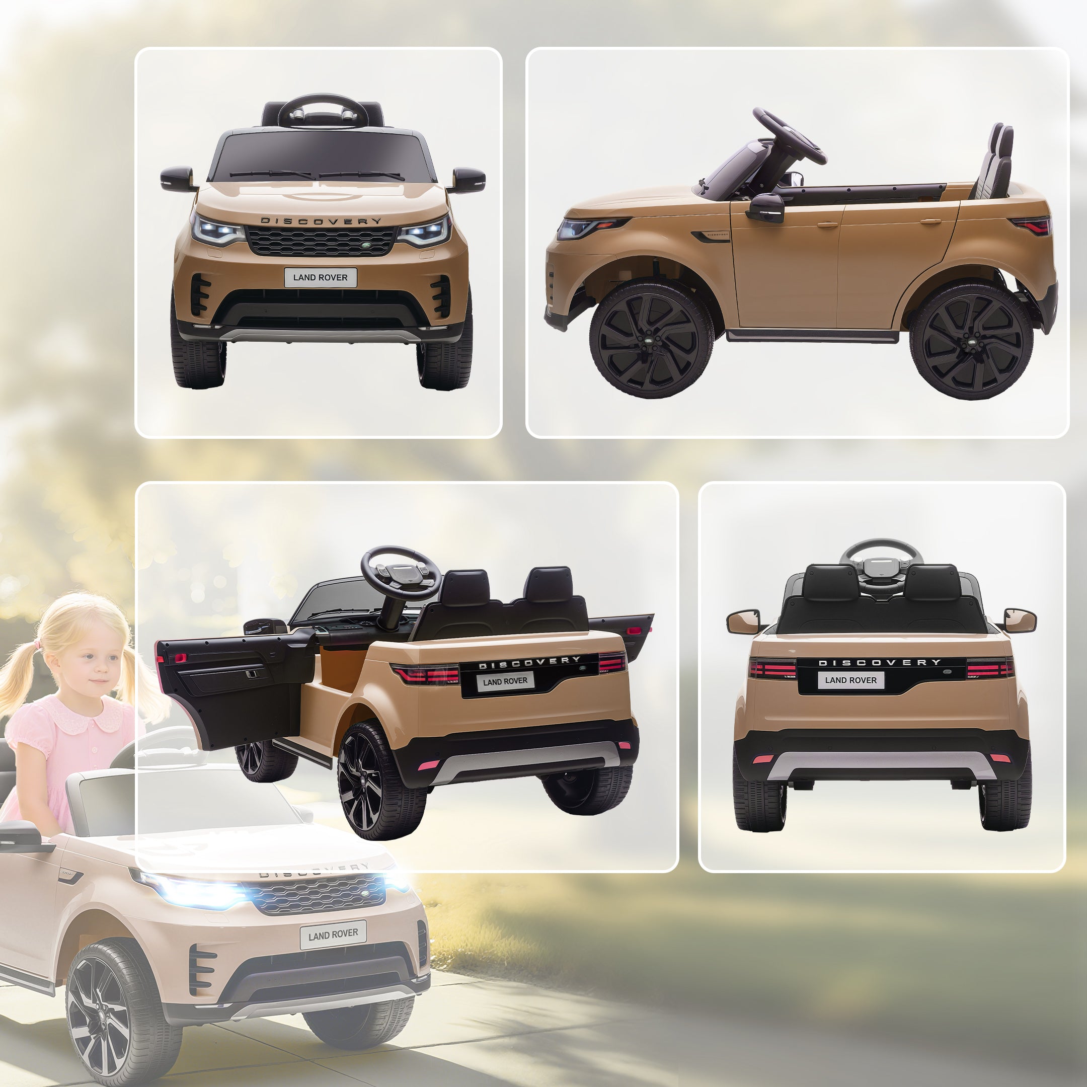 AIYAPLAY Land Rover Discovery Licensed 12V Kids Electric Car with Remote, 4 Wheel Suspension, Slow Start, Lights, Music, Khaki