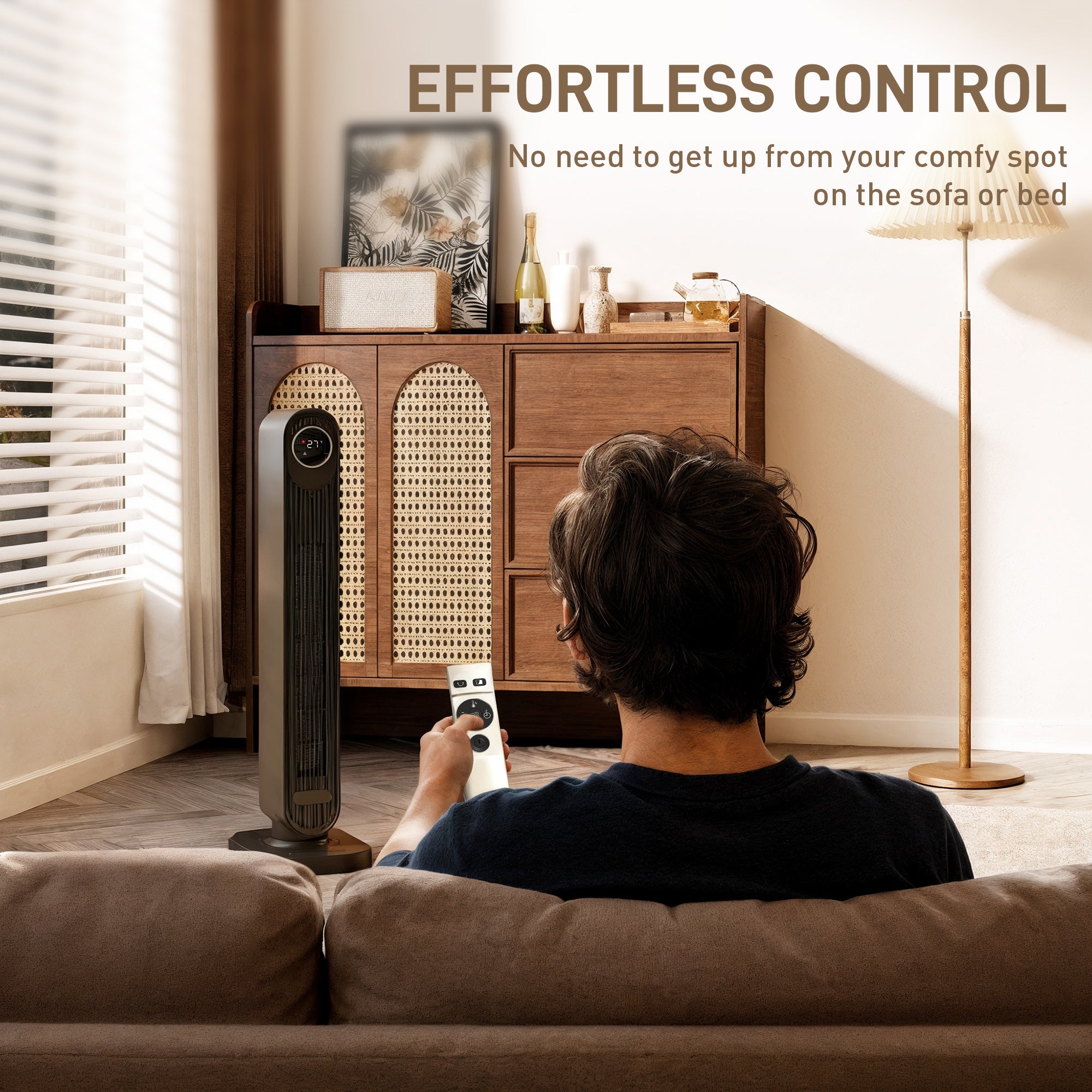 Fynco - 2000W Ceramic Electric Heater with Fan, Timer, Oscillation - Black