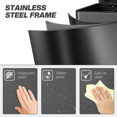 Fynco - 3 x 20L Pedal Bin, Steel Triple Kitchen Bin with Soft Close Lid, Removable Inner Buckets, Fingerprint-Proof, Black