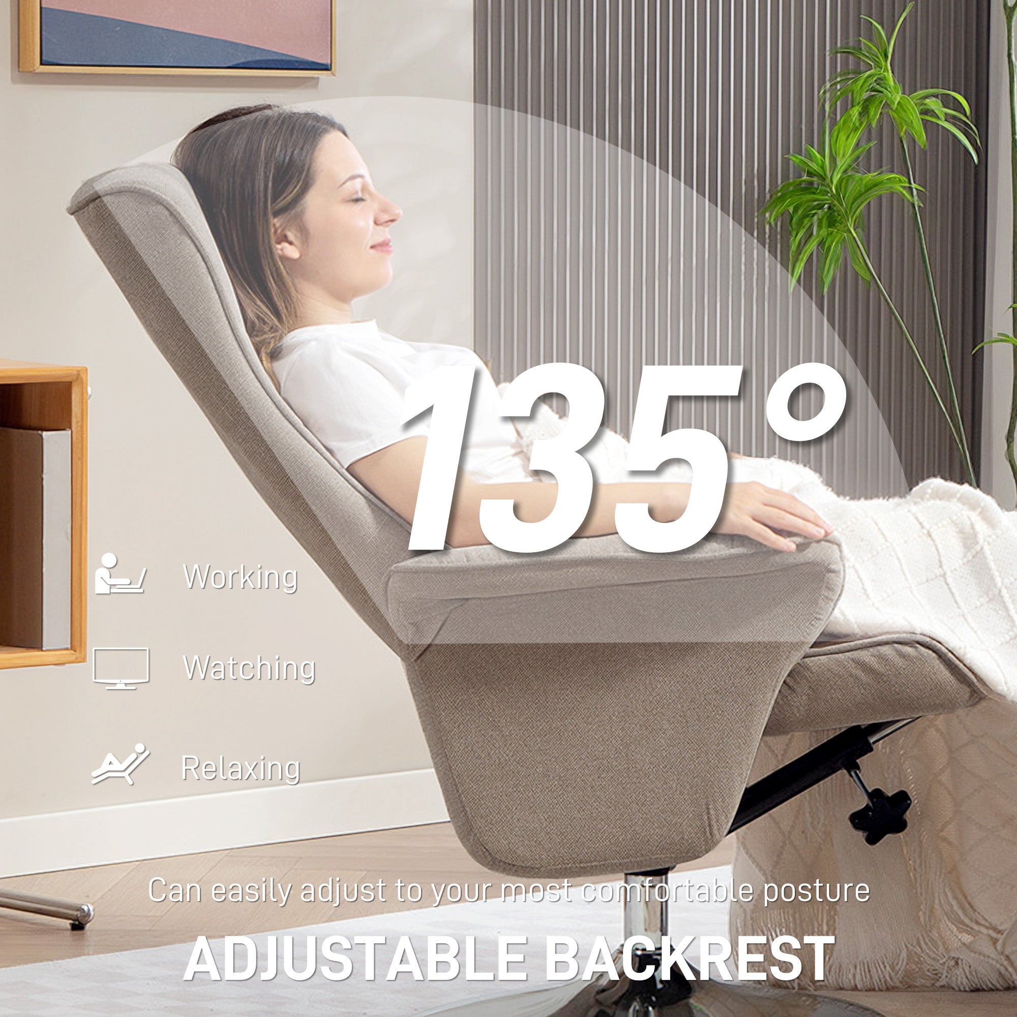 Fynco - Swivel Recliner Chair with Footstool, Velvet Recliner Armchair with Ottoman, Steel Base, Upholstered Reclining Chair for Living Room, Bedroom, Office, Beige