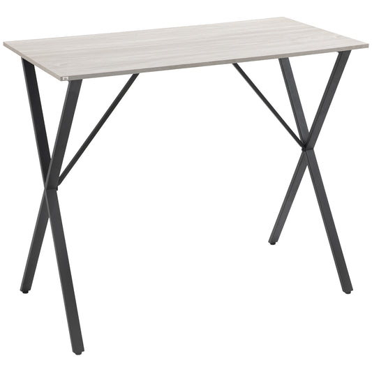 120 cm Rectangular Bar Table for 4 People, Modern Breakfast Bar Table with Wood Effect Tabletop, Steel Legs, Coffee Desk for Living Room, White