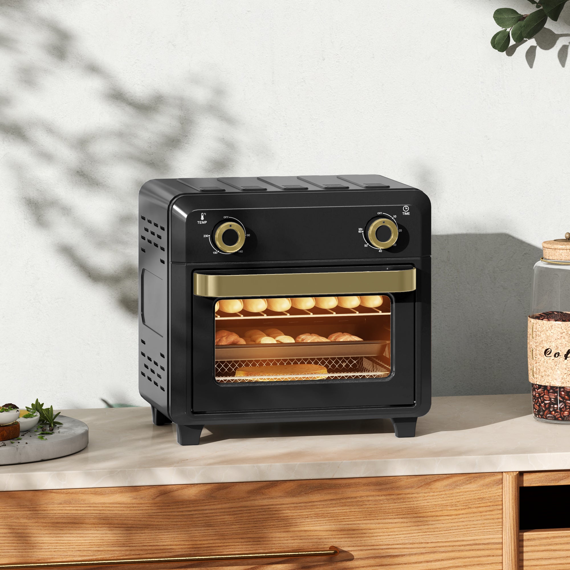 10L Air Fryer Oven, Mini Oven, Oil Free Cooking, Grill, Roast, Bake, with Adjustable Temperature, Timer, Dishwasher Safe, 1000W, Black