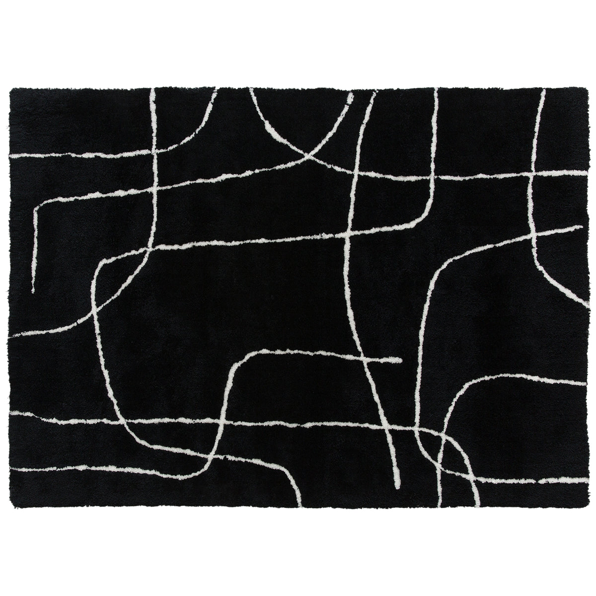 Fynco - Modern Fluffy Area Rug, Geometric Pattern Washable Rug, Soft High Pile Floor Carpet for Living Room, Bedroom, Dining Room, Home Office, 170 x 120 cm, Black