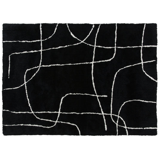 Fynco - Modern Fluffy Area Rug, Geometric Pattern Washable Rug, Soft High Pile Floor Carpet for Living Room, Bedroom, Dining Room, Home Office, 170 x 120 cm, Black