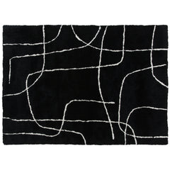 Fynco - Modern Fluffy Area Rug, Geometric Pattern Washable Rug, Soft High Pile Floor Carpet for Living Room, Bedroom, Dining Room, Home Office, 170 x 120 cm, Black