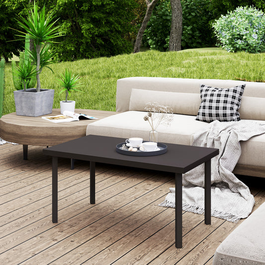 Metal Garden Coffee Table, Rectangular Outdoor Side Table with Woodgrain Tabletop, Foot Pads for Outside, Garden, Balcony, Porch, 95 x 55 x 46cm, Brown