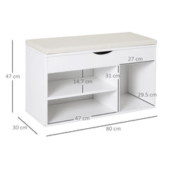 Fynco - Wooden Shoes Cabinet Bench Hidden Storage Padded Seat Organiser Footwear Rack Hallway White 80 x 30 x 47 cm