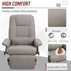 360° Swivel Recliner Chair with Footstool, Manual Recliner Armchair with Wooden Base, Faux Leather Upholstered Reclining Chair for Living Room, Bedroom, Office, Grey
