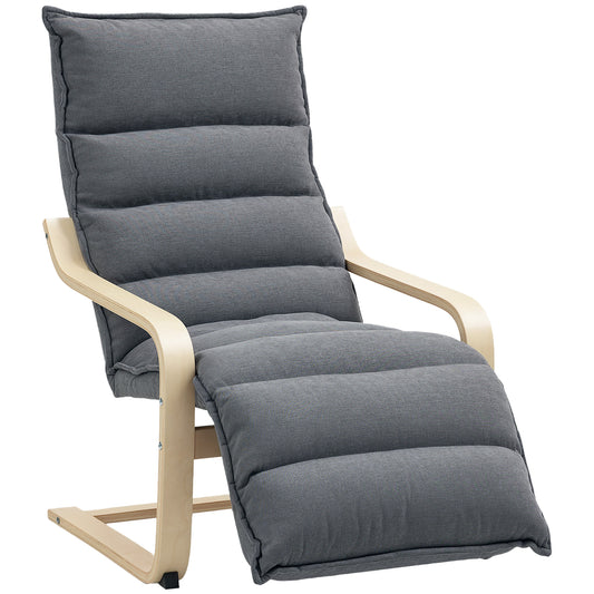 Curved Wooden Accent Chair, with Adjustable Footrest - Drak Grey