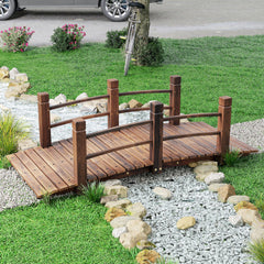 1.5M Wooden Garden Bridge Lawn Décor Stained Finish Arc Outdoor Pond Walkway w/ Railings Water Yard Decoration