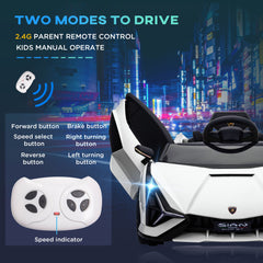 Lamborghini Sian Licensed 12V Kids Electric Ride On Car 2 Motors Toy Car with Remote Control Music Lights MP3 for 3-5 Years White