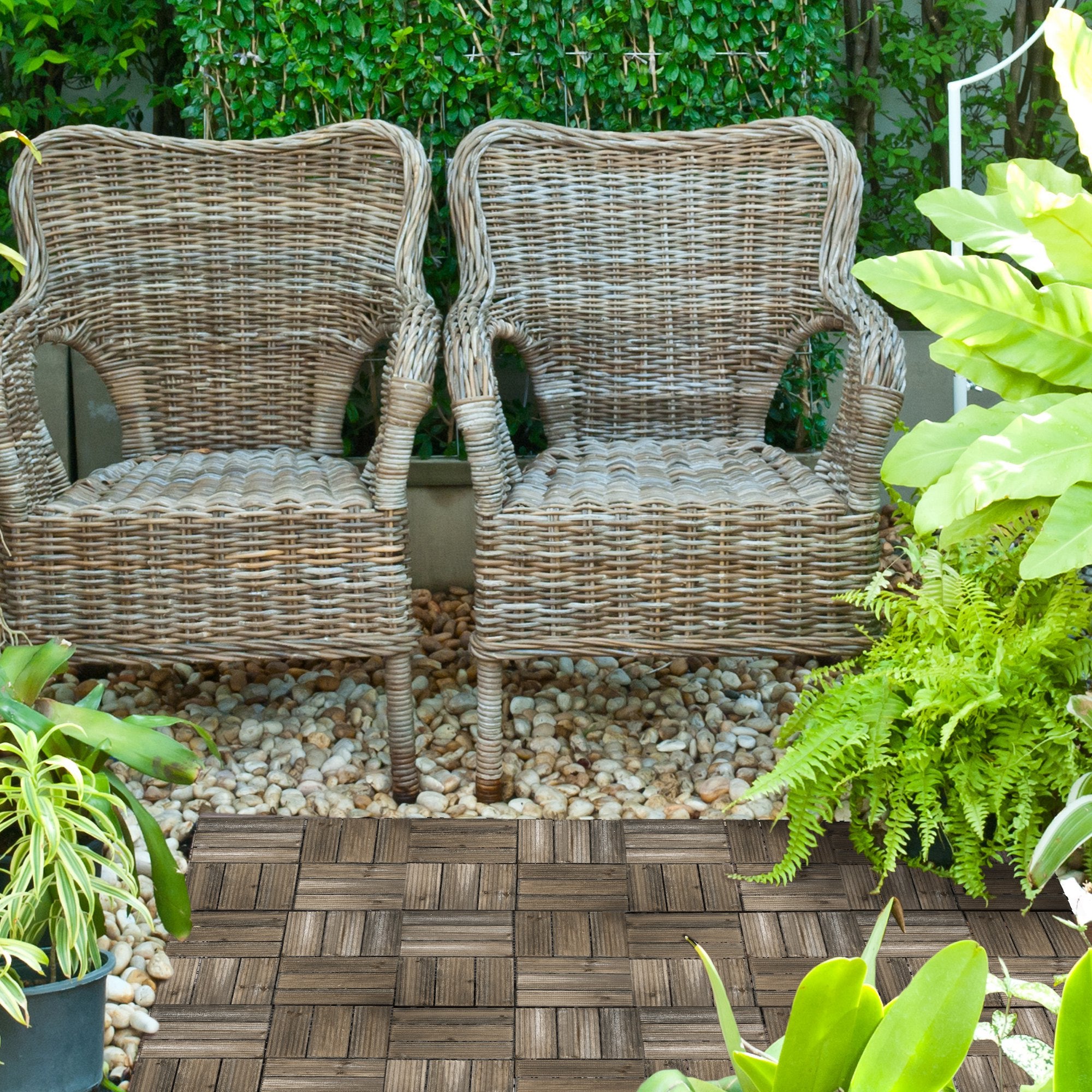 27 Pcs Wooden Interlocking Decking Tiles, Outdoor Flooring Tiles for Patio, Balcony, Terrace, Hot Tub, 30 x 30 cm per Piece, 2.5㎡ per Pack, Charcoal Grey