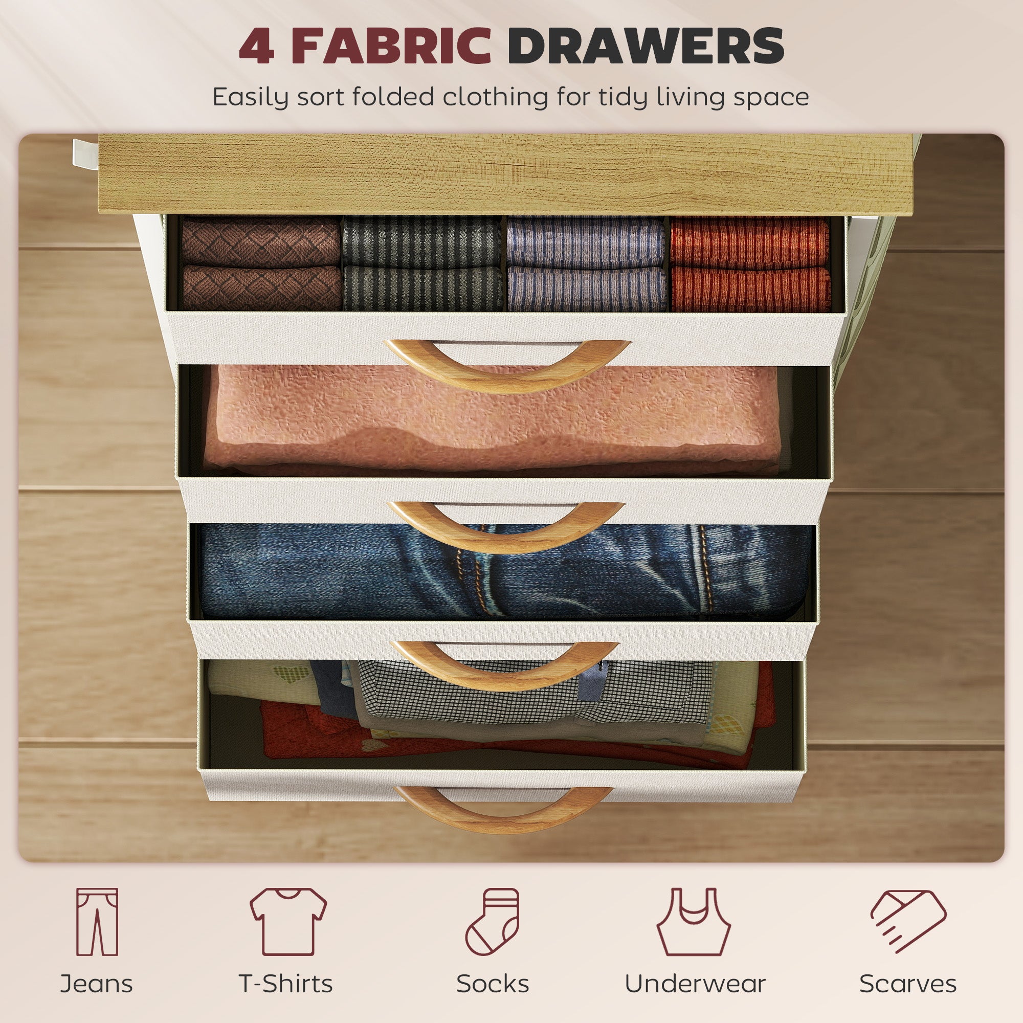 Chest of Four Fabric Drawers - Beige