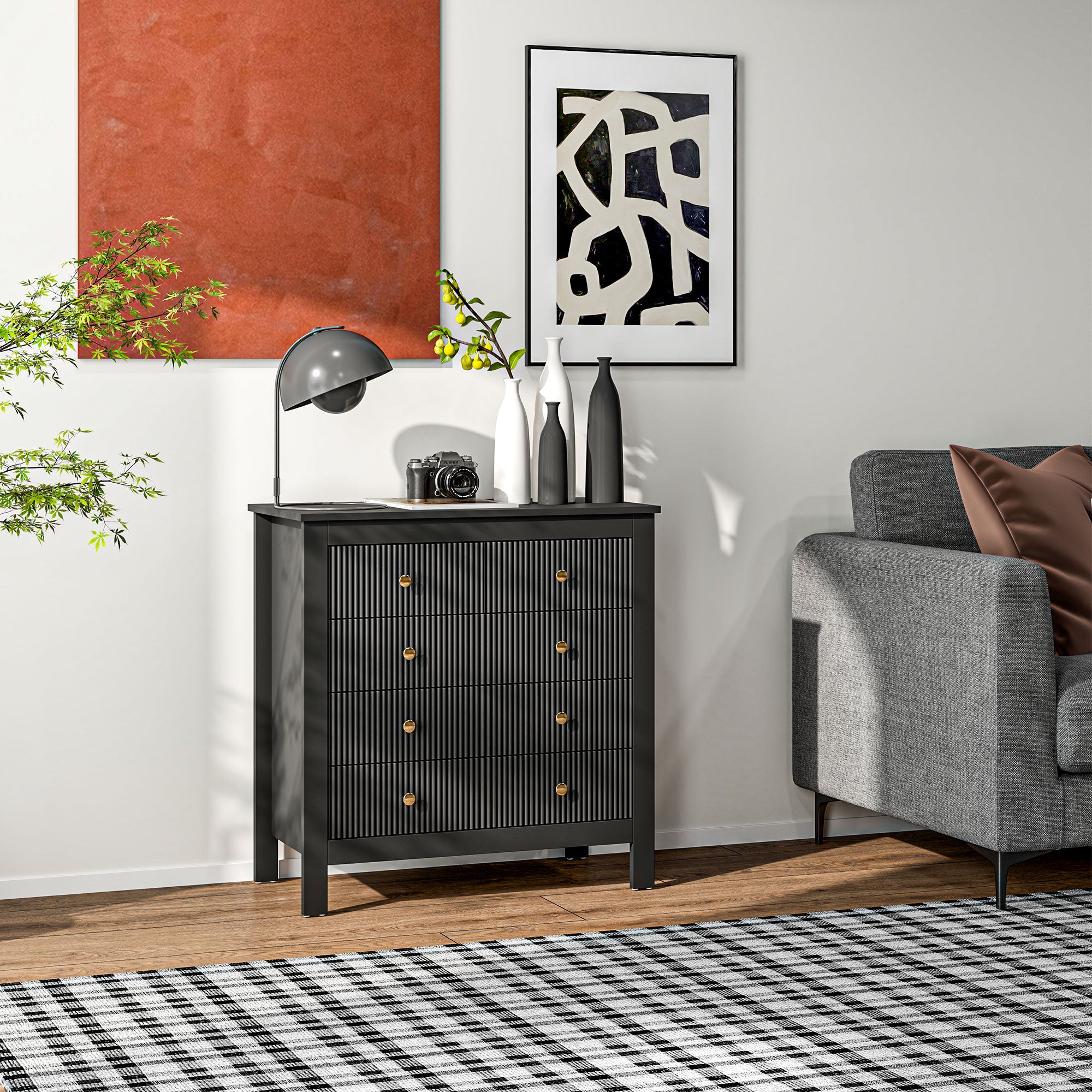 Elegant Chest of Five Drawers - Black