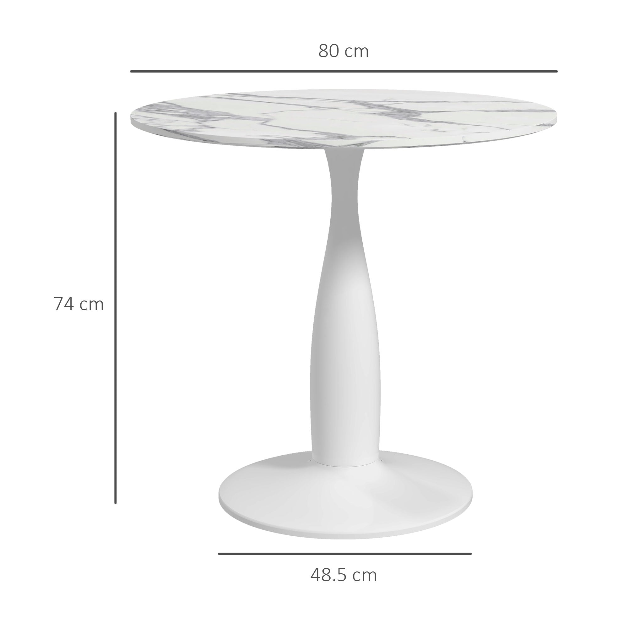 Small 2-Person Dining Table, Elegant Design Table with Steel Base and Non-slip Foot Pad, White and Grey