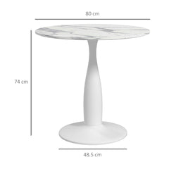 Small 2-Person Dining Table, Elegant Design Table with Steel Base and Non-slip Foot Pad, White and Grey