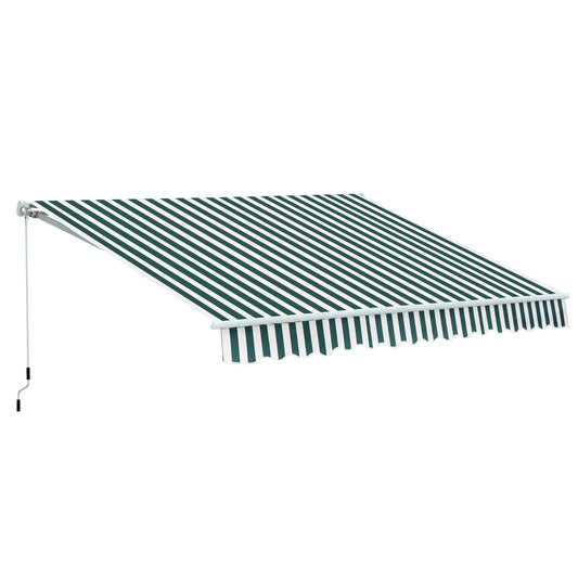 Fynco - Manual Retractable Awning, size (3.5m x2.5m)-Dark Green/White Stripes