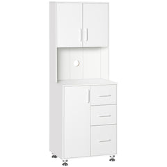Modern Kitchen Cupboard with Storage Cabinets, 3 Drawers and Open Countertop for Living Room, White