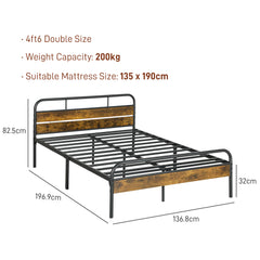 Industrial-Style Double Bed Frame - Black/Brown