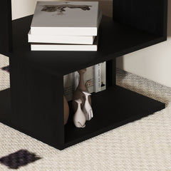 Set of 2 Side Table Square Coffee Table, Modern End Table with 2 Tier Storage Shelves for Living Room, Bedroom, Black