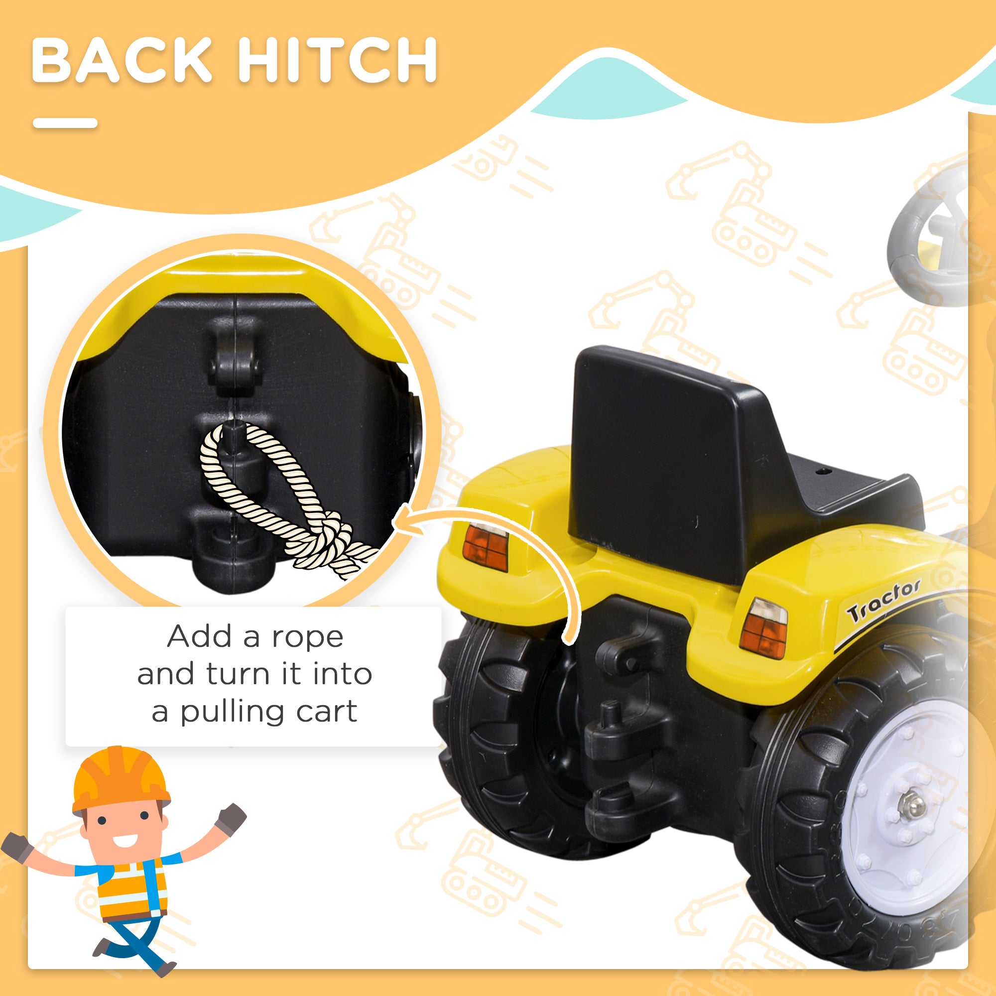 Pedal Go Kart Ride On Excavator W/ Front Loader Digger Four Wheels Child Toy, for 3 Years Old