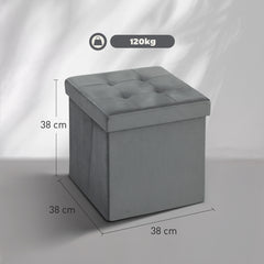 Foldable Velvet-Feel Storage Ottoman - Grey