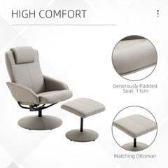 Recliner Chair and Footstool, Swivel PU Leather Upholstered Armchair with Footstool and Adjustable Backrest for Living Room, Bedroom, Grey