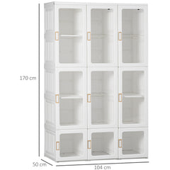 Portable Clothes Wardrobe for Bedroom, Foldable Clothes Organiser with Cube Storage, Hanging Rods, Magnet Doors, White
