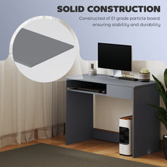 100cm Compact Computer Desk with Keyboard Tray, Home Office Desk with Drawer for Bedroom Study, Grey