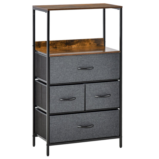 4 Drawer Storage Chest Unit Home Cabinet w/ Shelves Home Living Room Bedroom Entryway Living Furniture, Black