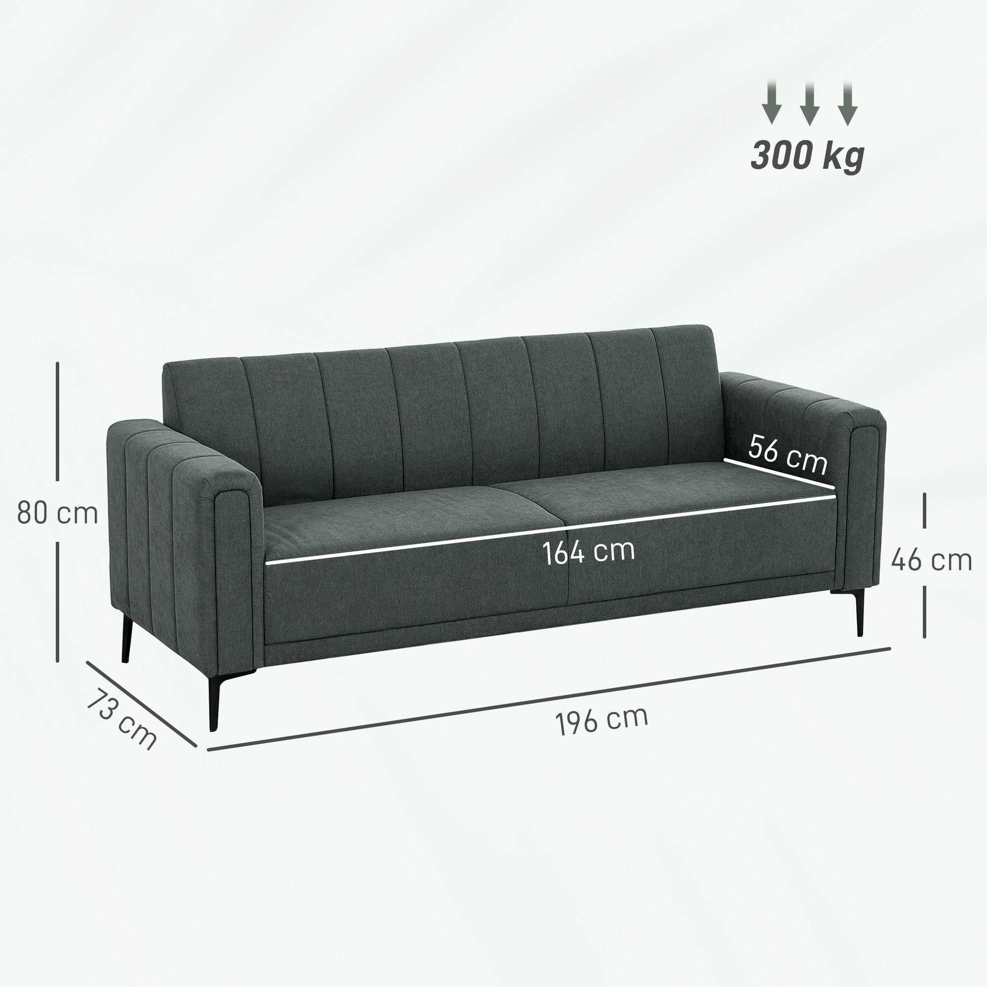 Three-Seater Relaxed Modern Sofa - Grey