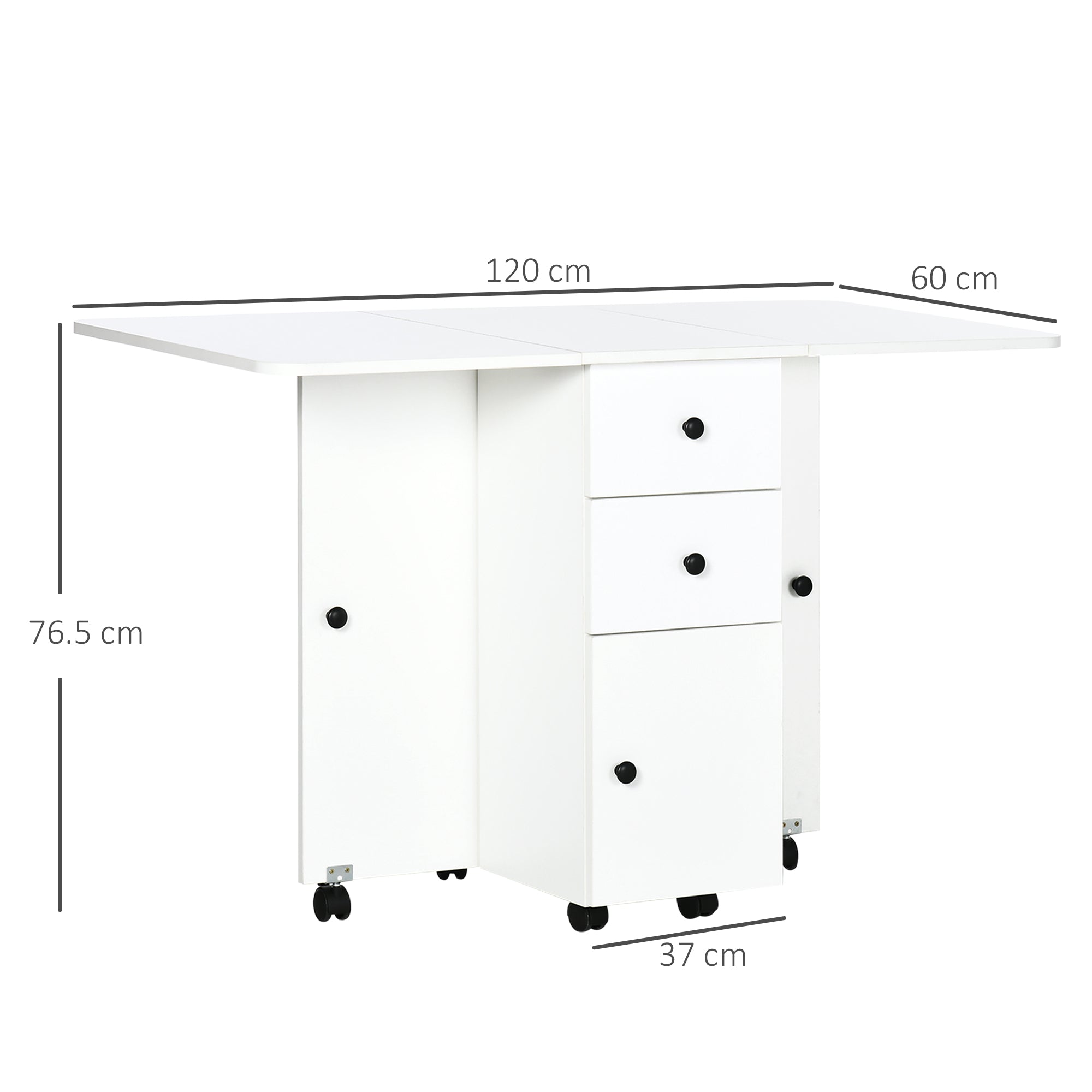 Multi-Storage Six-Person Drop Leaf Dining Table - White