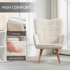 Modern Accent Chair Set of 2 Velvet-Touch Tufted Wingback Armchair Upholstered Leisure Lounge Sofa Club Chair with Wood Legs, Cream White