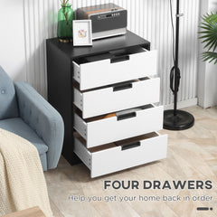 Bedroom Furniture Set, Wardrobe with Hanging Rod, 4 Drawer Chest of Drawers, 2 Bedside Tables with Storage, White and Black