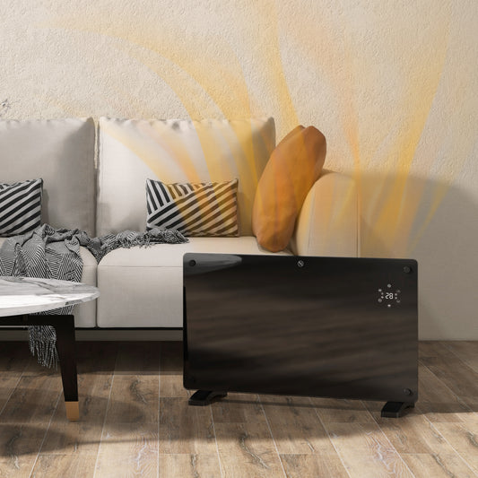 Fynco - Electric Heater Wifi Smart App, 1500W Glass Panel Heater Radiator, Freestanding or Wall Mounted Convector Space Heater with LED Display, 24Hr 7 Day Timer, Adjustable Thermostat, Remote Control