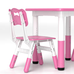 AIYAPLAY Height Adjustable Toddler Table and Chair Set, 3-Piece Children Activity Table w/ 2 Chairs for Playroom, Bedroom - Pink