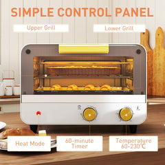 Small Toaster Oven, 12L Multifunction Mini Countertop Oven with Glass Door, Adjustable Temperature and Timer, Accessory Included, 750W, White