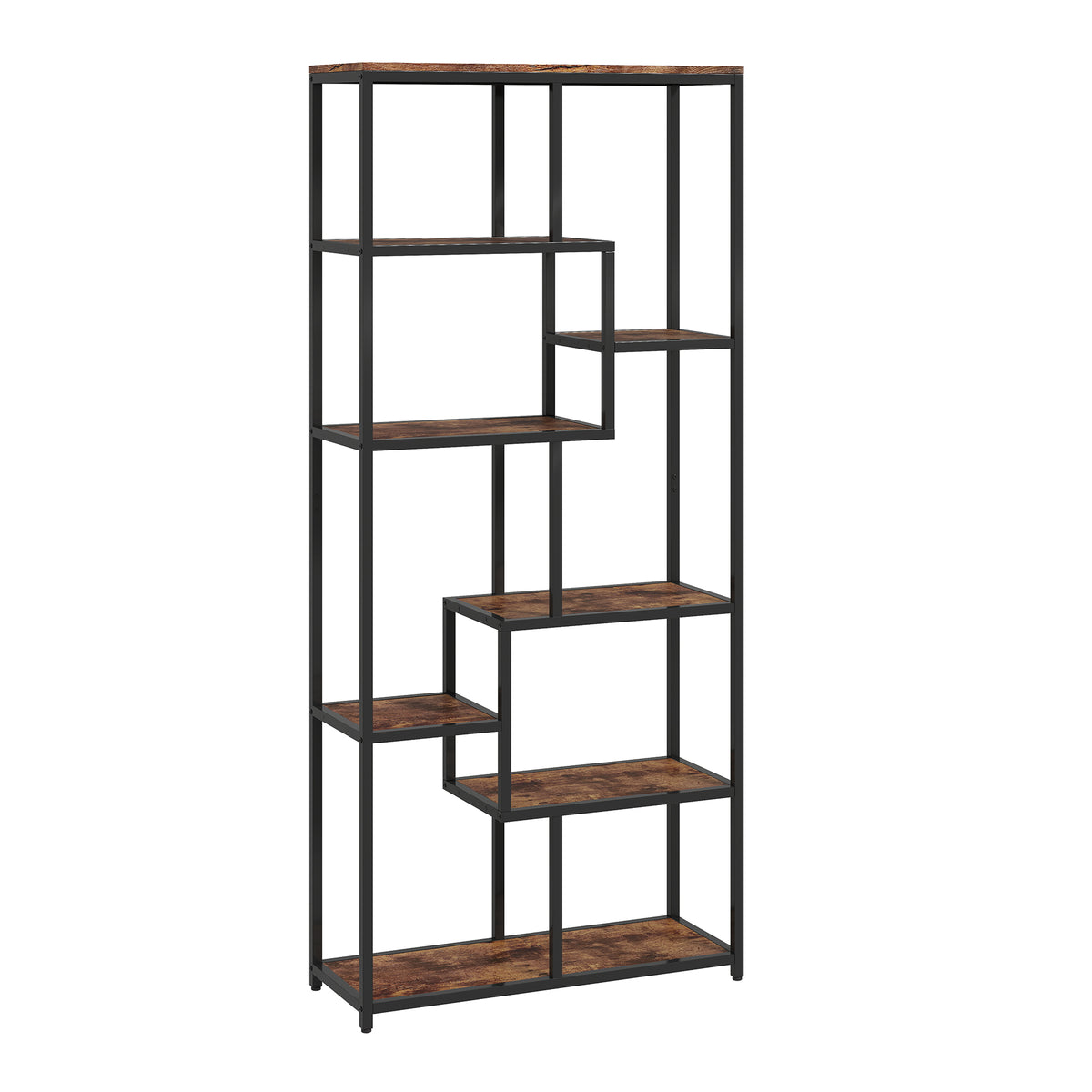 Fynco - Seven-Tier Geometric Bookcase - Brown/Black