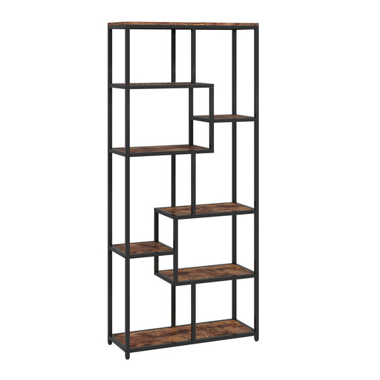 Fynco - Seven-Tier Geometric Bookcase - Brown/Black