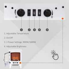 Fynco - Electric Fireplace Stove, Free standing Fireplace Heater with Realistic LED Flame Effect, Overheat Safety Protection, 900W/1800W, White