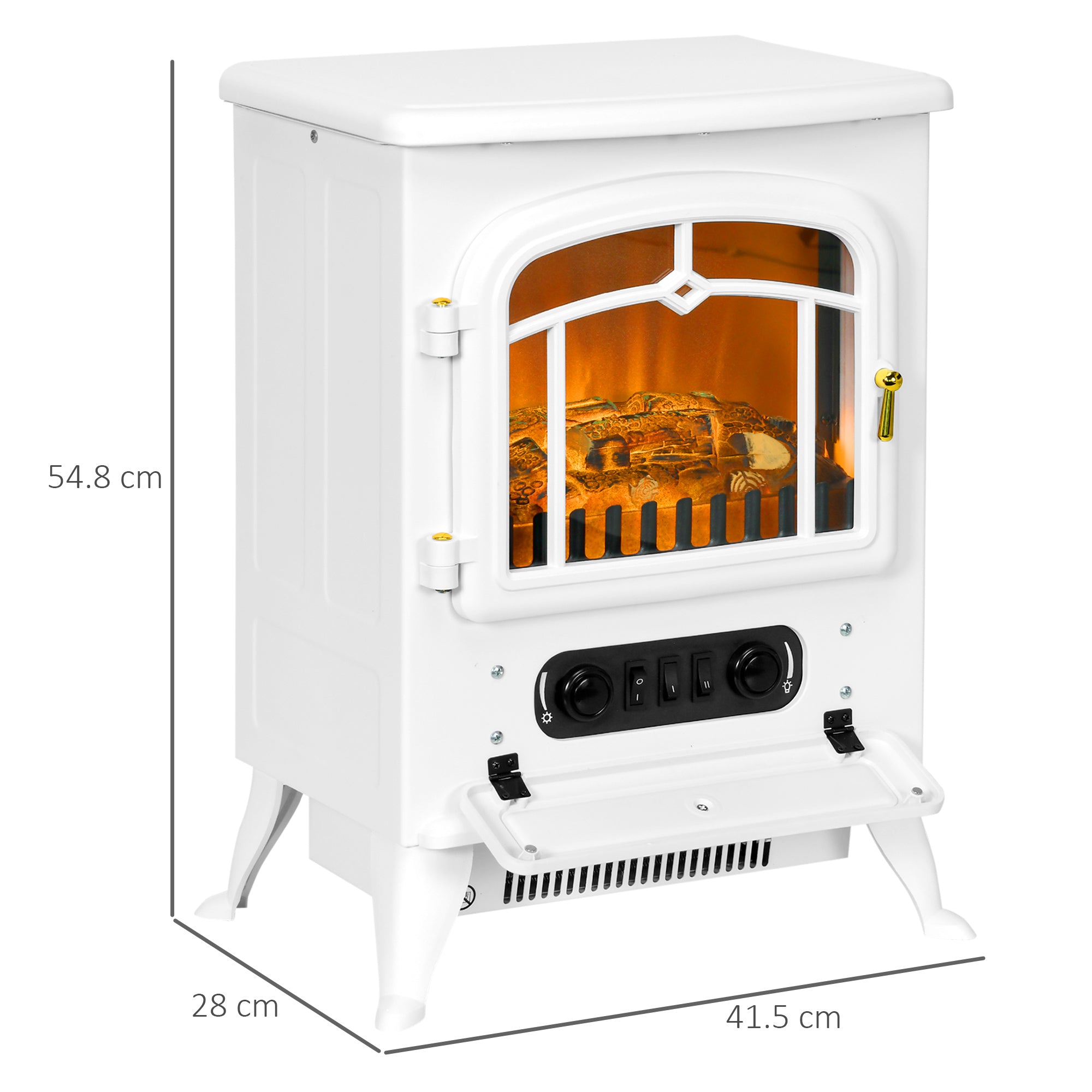 Fynco - Modern Electric Fireplace, Freestanding Electric Stove Fire with Flame Effect, 950/1850W, White