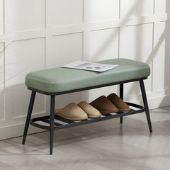 Fynco - PU Leather Shoe Storage Bench - Green