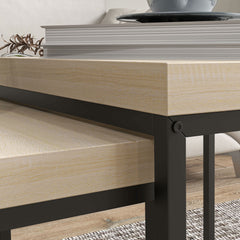 Coffee Table Set of 2, Nest of Tables with 3.5cm Thick Tabletop, Oak