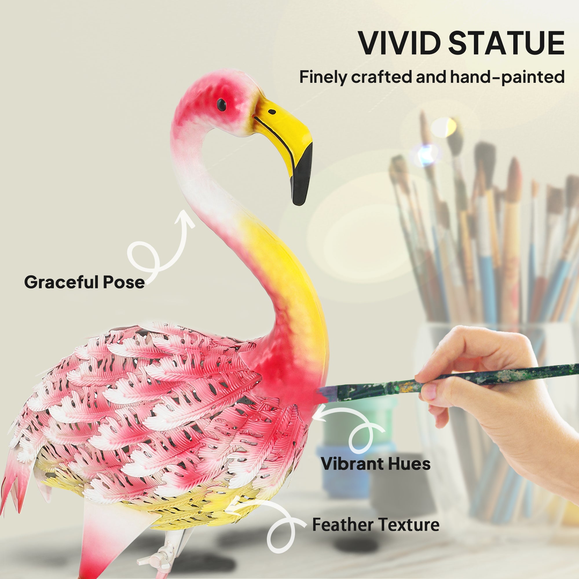 Flamingo Garden Statue Ornament, Metal Bird Art Outdoor Statue, Standing Garden Sculpture Gift with Ground Stakes for Pond Landscape Decoration, Pink