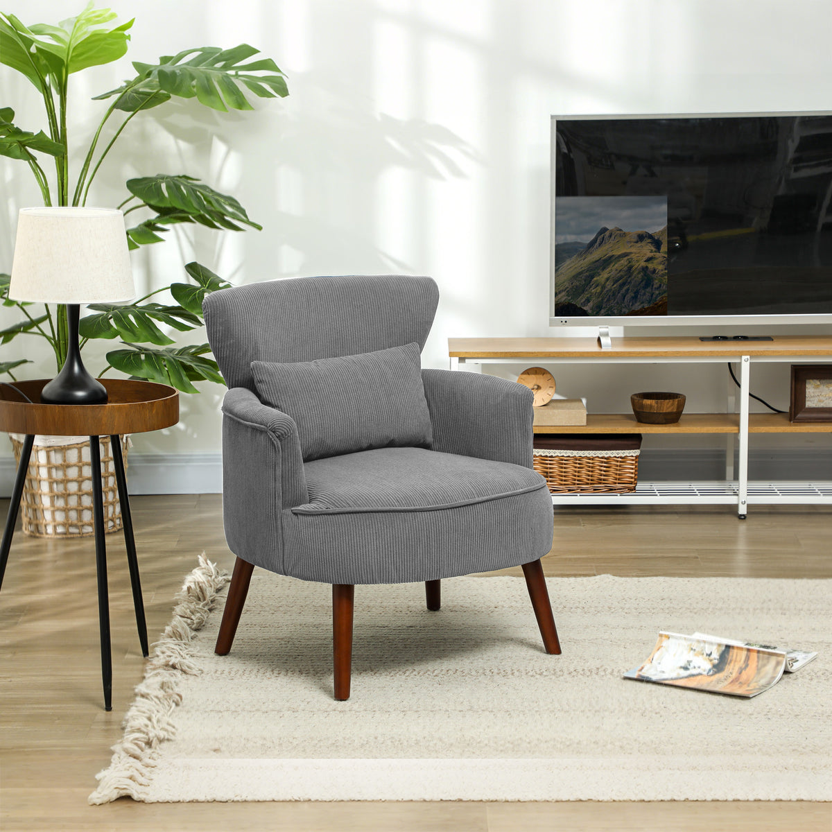 Corduroy Retro Accent Chair - Light Grey